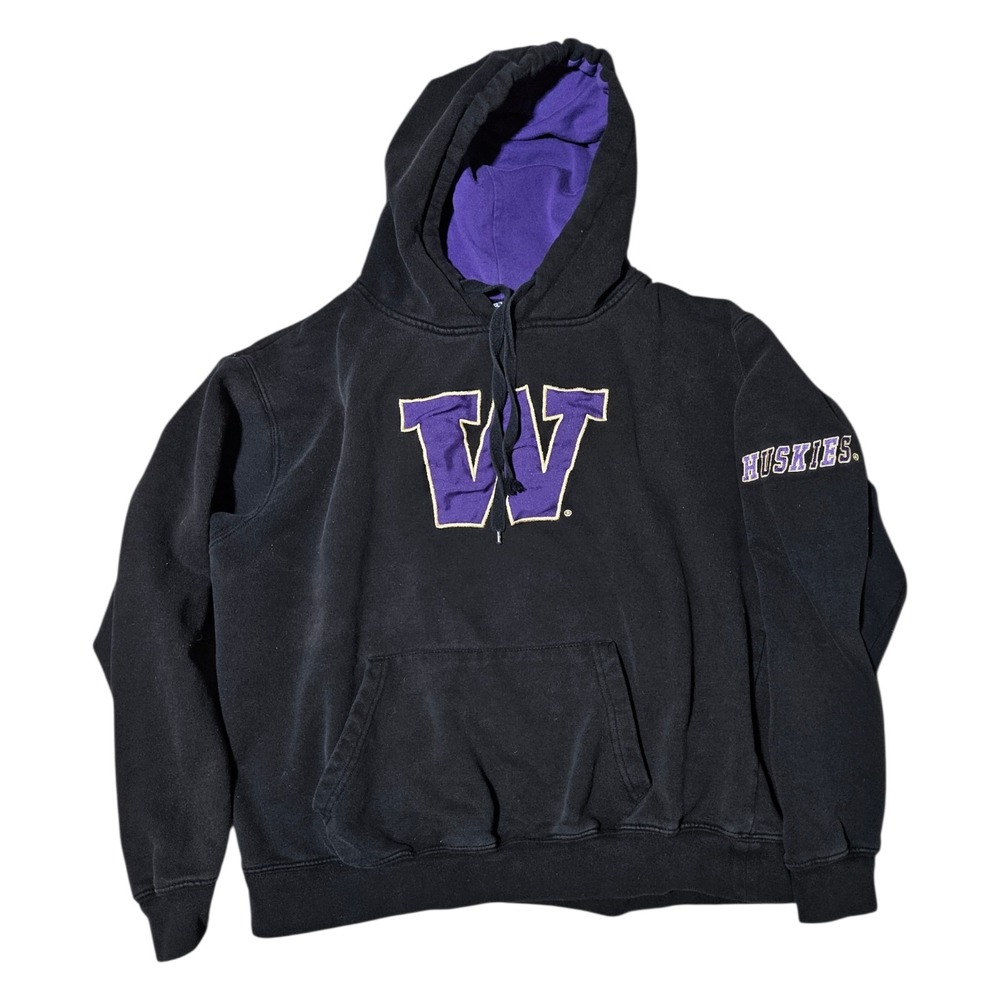 Washington Huskies Hoodie Mens Large Sweater Black Purple Vintage‎ Sweatshirt